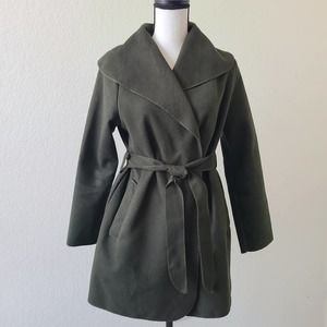 Boohoo Wrap Coat Green